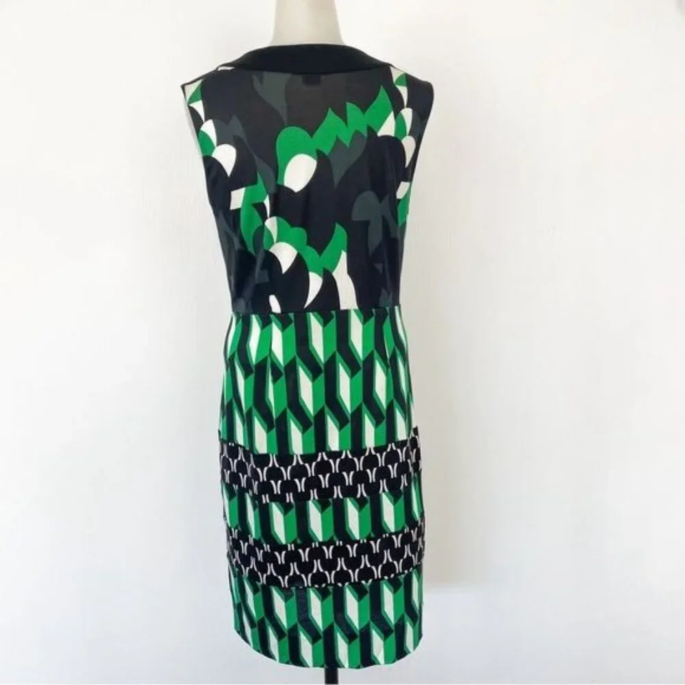 Diane Von Furstenberg Silk black & green abstract print knee Length Sheath Dress